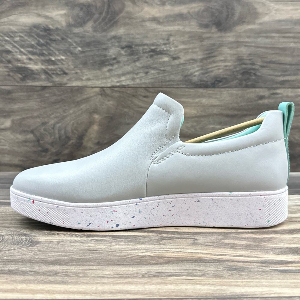 FITFLOP 9 Leather Rally Speckle Sole Slip On Trainers Skate Sneakers Soft Grey - Picture 5 of 11